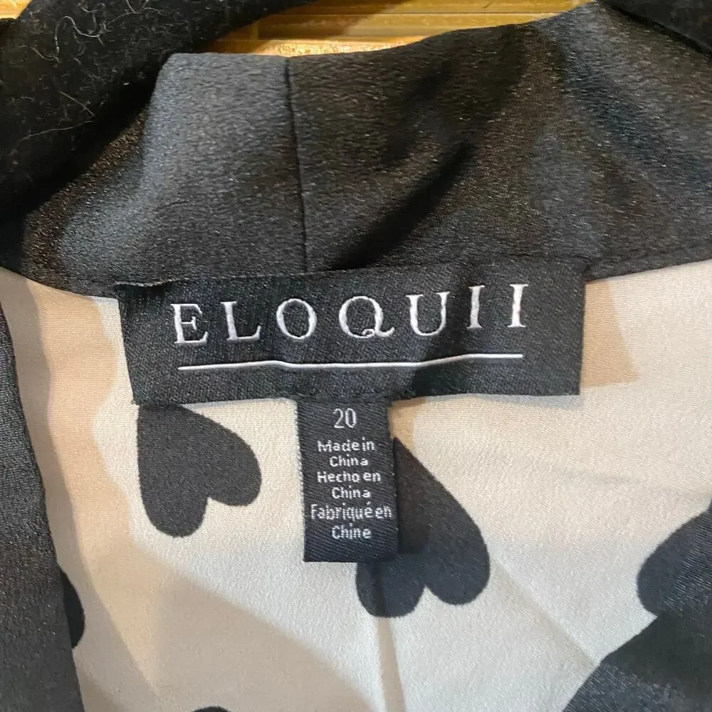 Eloquii Black Heart Print Tie Neck Blouse Size 20 Plus Romantic Chic feminine - Picture 4 of 7